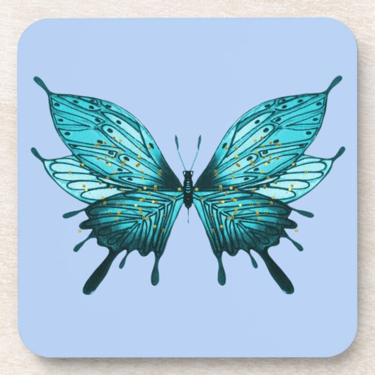 Dessous de verre avec Papillon en bleu Turquoise e (Devant)