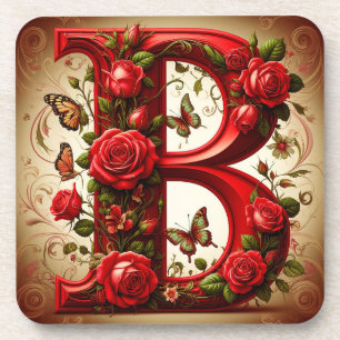 Dessous-de-verre B majuscule rouge élégant par Roses et Papillon