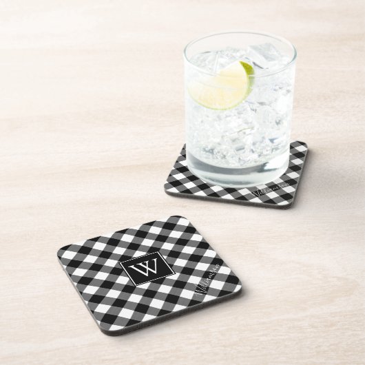 Dessous-de-verre B&W Buffalo Check Plaid Monogramme (nom facultatif (Côté Droit)