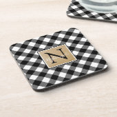 Dessous-de-verre B&W Buffalo Check Plaid Monogramme (nom facultatif (Côté gauche)