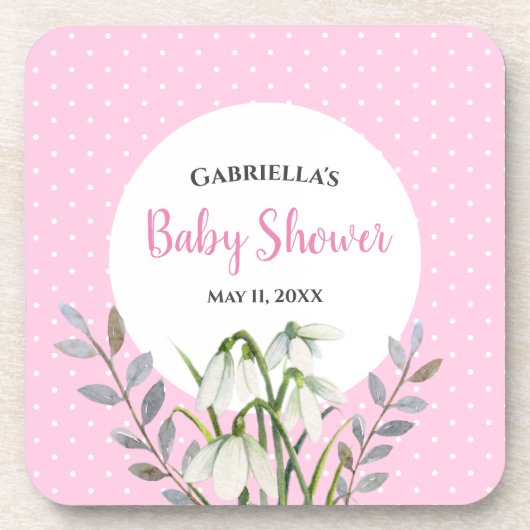 Dessous-de-verre Baby Shower Gouttes de Neige Blanches Petits Point (Devant)