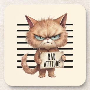 Dessous-de-verre Bad Attitude Chat Mugshot - Drôle Feline Design