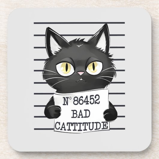 Dessous-de-verre Bad Cattitude - Mugshot de chat noir (Devant)