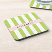 Dessous-de-verre Bandes vertes, Lignes, Motif rayé, Votre Nom (Côté gauche)