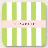Dessous-de-verre Bandes vertes, Lignes, Motif rayé, Votre Nom (Devant)