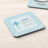 Dessous-de-verre Baptême de garçon en dentelle bleue (Côté gauche)