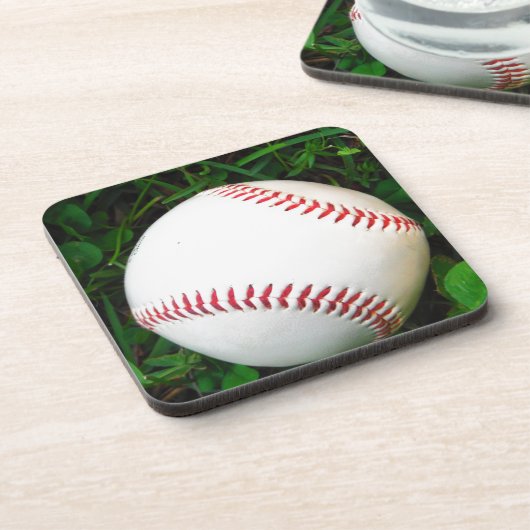 Dessous-de-verre Baseball blanc avec points rouges (Côté gauche)