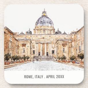 Dessous-de-verre Basilique Saint-Pierre Rome Italie Aquarelle Voyag