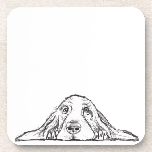 Dessous-de-verre basset hound noir blanc yeux de chiot simple (Devant)