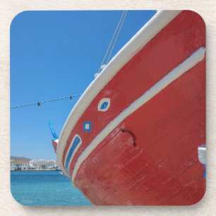 Dessous-de-verre Bateau de pêche dans le port de Mykonos dans