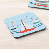 Dessous-de-verre Bateaux à voile, mouettes, vagues de l'océan (Côté gauche)