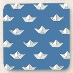 Dessous-de-verre Bateaux d'origami sur le motif de l'eau