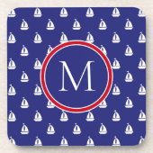 Dessous-de-verre Bateaux marins blancs nautiques sur Monogramme ble (Devant)