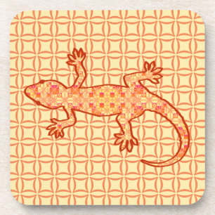 Dessous-de-verre Batik tribal Gecko - corail et orange clair