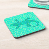 Dessous-de-verre Batik tribal Gecko - turquoise / paon (Côté gauche)