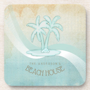 Dessous-de-verre Beach House Palm Trees Aqua ID623
