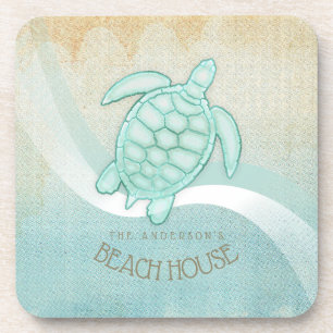 Dessous-de-verre Beach House Tortue nautique Aqua Blue ID623