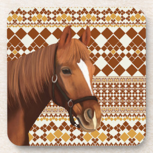 Dessous-de-verre Beau cheval Brown sur Motif géométrique Earthy