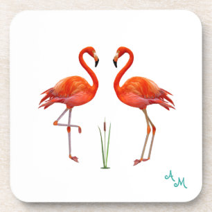 Dessous-de-verre Beau Flamant rose rose Oiseaux & Monogramme sur bl