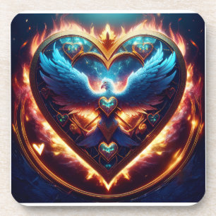 Dessous-de-verre Beau Oiseau Bleu Répandre Des Ailes Dans Un Coeur