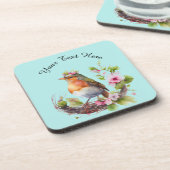 Dessous-de-verre Beau Oiseau sur Branches avec Monogramme Fleurs (Côté gauche)