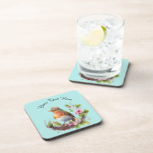 Dessous-de-verre Beau Oiseau sur Branches avec Monogramme Fleurs (Côté Droit)