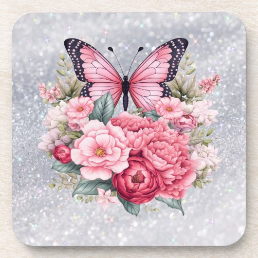 Dessous-de-verre Beau Papillon Et Fleurs (Devant)