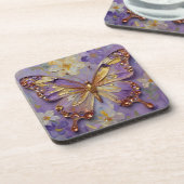 Dessous-de-verre Beau Papillon Violet et Fleurs (Côté gauche)
