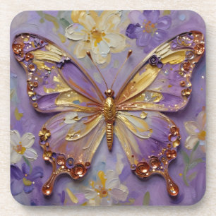 Dessous-de-verre Beau Papillon Violet et Fleurs