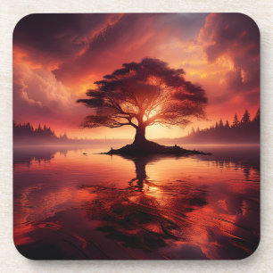 Dessous-de-verre Beau Paysage Coucher De Soleil Avec Réflexions