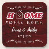 Dessous-de-verre Beau stylish Red Custom Couple Names Accueil (Devant)