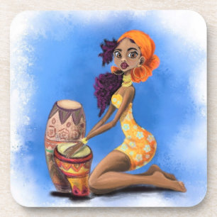 Dessous-de-verre Beautiful African Drummer Girl - Happy Music Party