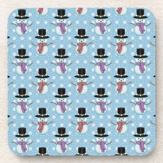 Dessous-de-verre Beaux Snowmen sur Motif bleu pâle (Devant)