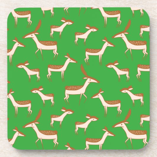 Dessous-de-verre Bébé mignon cerf et famille sur vert clair (Devant)