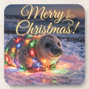 Dessous-de-verre Bébé phoque mignon enveloppé de guirlandes de Noël