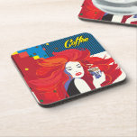 Dessous-de-verre "Belle Femme de mode avec Café Cup" Pop Art<br><div class="desc">Dessous de verre Abstrait "Beautiful Fashion Woman with Coffee Cup" Pop Art tendance RETRO Illustration, Art Work Dessous de verre for Wonderful Holiday, Anniversaire, Anniversaire, Fête des mères, Fête des femmes, Mariage, Saint Valentin.. Cadeaux et Cadeaux, Accueil, Décor, Cuisine & Restauration, Barreaux & Outils Bar, Dessous de verre. Produit d'art...</div>