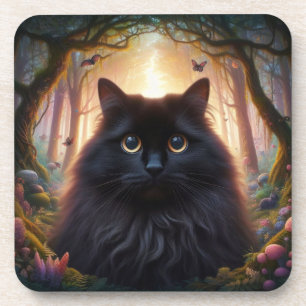 Dessous-de-verre Belle Fluffy Chat Noir avec yeux or
