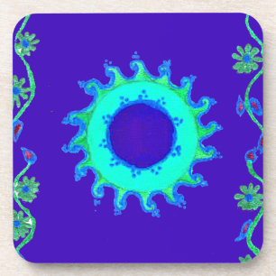 Dessous-de-verre Belle peinture artistique florale iridescente bleu