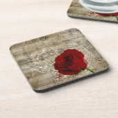 Dessous-de-verre Belle rose rouge notes piano tourbillonné (Côté gauche)