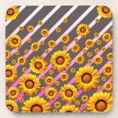 Dessous-de-verre Belles fleurs jaunes sur gris, rayures roses (Devant)