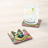 Dessous-de-verre berger allemand et fleurs lunaires (Côté Droit)