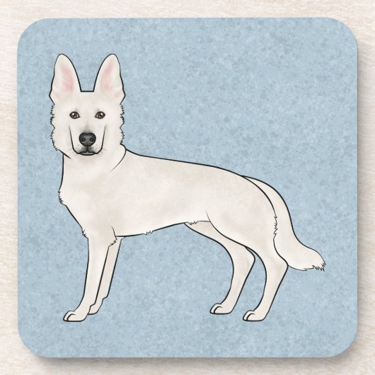 Dessous-de-verre Berger blanc blanc blanc GSD Cartoon Chien bleu (Devant)