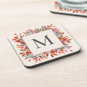 Dessous-de-verre Berries rouges et Feuilles verts Monogramme (Côté gauche)