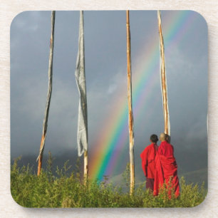 Dessous-de-verre Bhoutan, village de Gangtey, arc-en-ciel sur deux