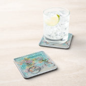 Dessous-de-verre Bicycle with flower baskets on blue burlap (Côté Droit)