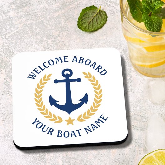 Dessous-de-verre Bienvenue à bord Nom du bateau Ancre Gold Laurel B