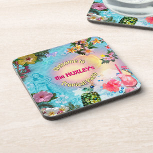 Dessous-de-verre Bienvenue à notre Tropical Party (personnalisable)