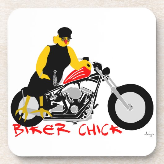 Dessous-de-verre BIKER CHICK assise sur sa moto (Devant)