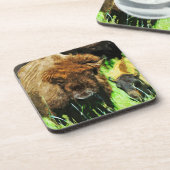 Dessous-de-verre Bison Américain Sauvage Avec Veau Abstrait (Côté gauche)