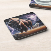 Dessous-de-verre Bison et loup dans un orage avec éclair (Côté gauche)